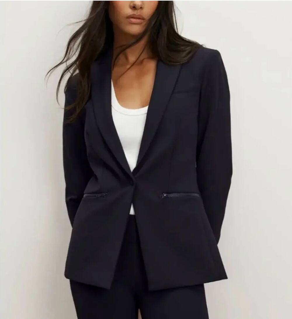 NWT Veronica Beard 12 Navy Blue Iconic Scuba DICKEY Jacket Fitted Blazer Zipper
